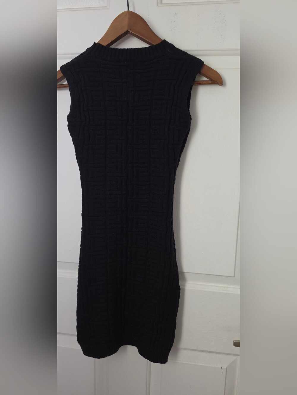 Monogram Knit Mini Stylish Bodycon Black Dress - Picture 7 of 8